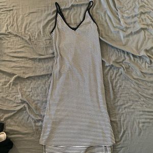 Black and white striped slip dress